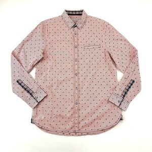 John Lennon red print cotton mens button down long sleeve shirt Medium